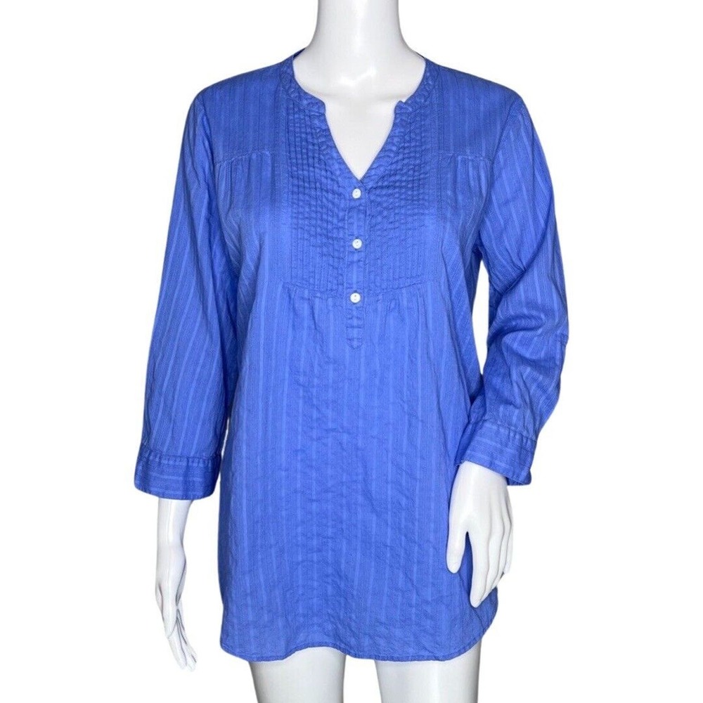 Vermont Country Store Shirt Women Medium Blue Stripe Popover Casual Boho Peasant